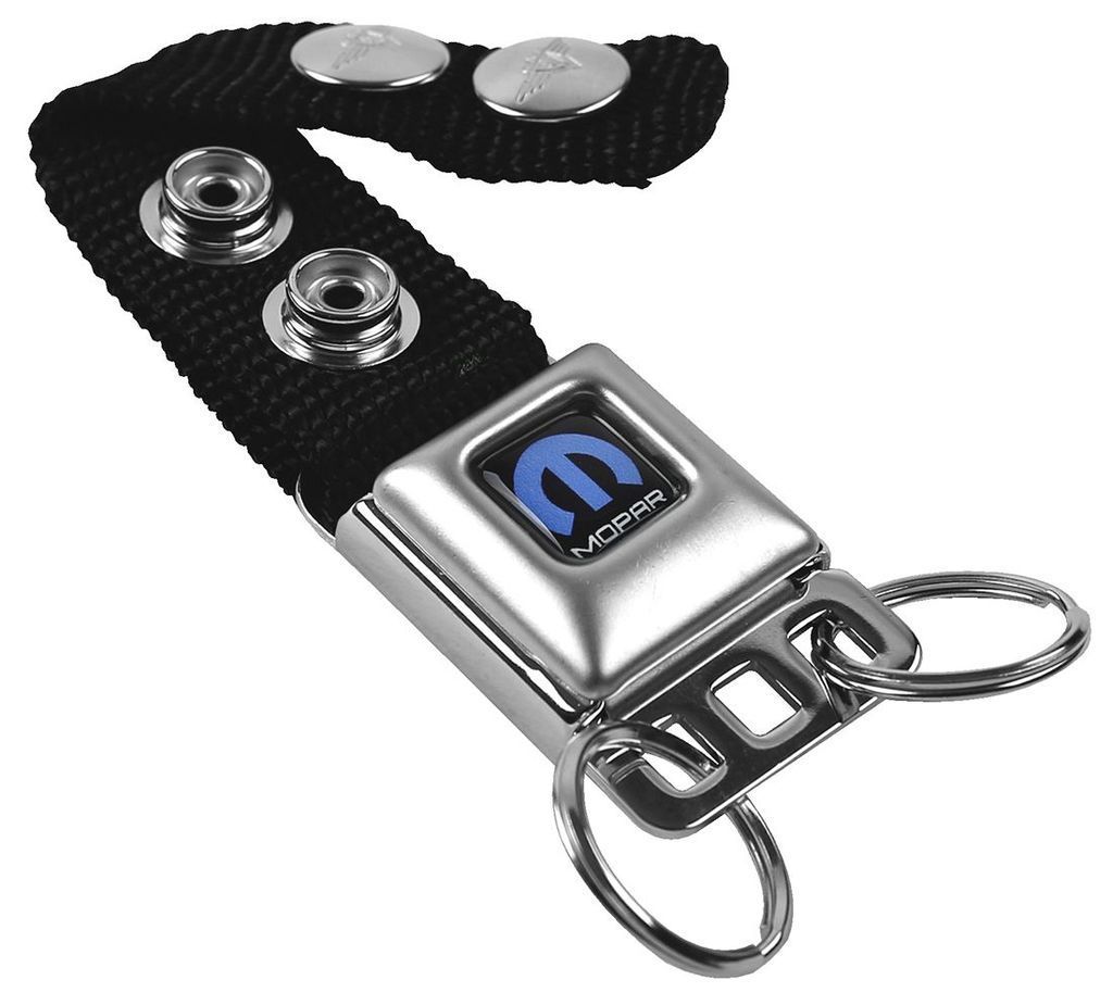 Black-Blue Mopar Seat Belt Key Chain - Click Image to Close